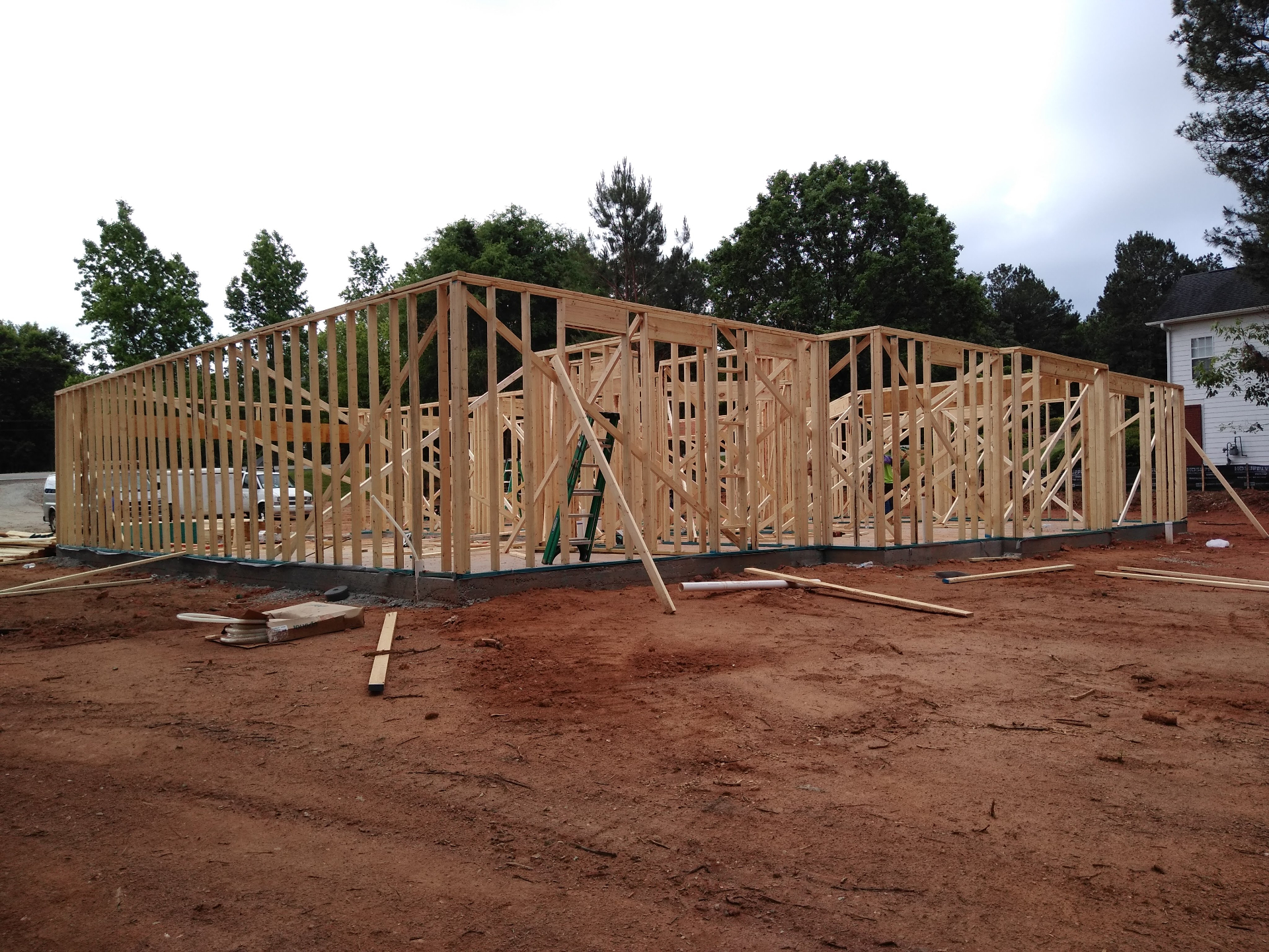 New residential construction with framing and exterior sheathing complete
